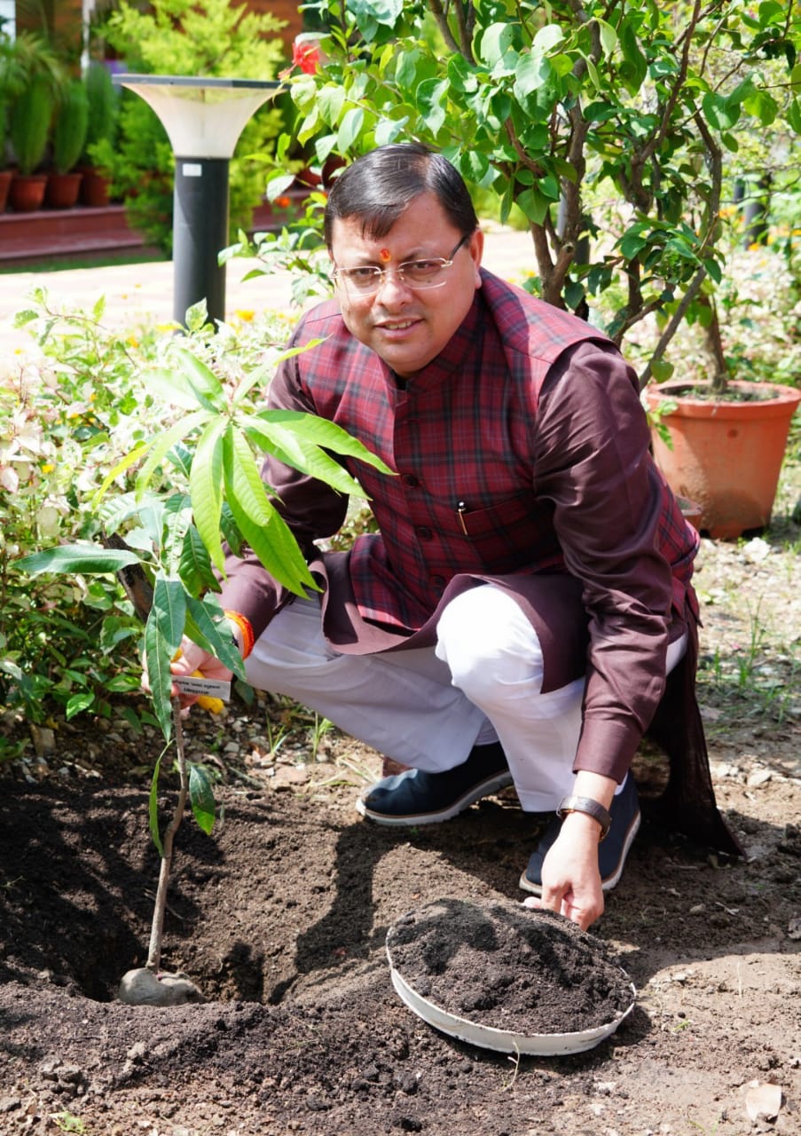 मुख्यमंत्री धामी ने हरेला पर्व के अवसर पर मुख्यमंत्री आवास परिसर में वृक्षारोपण किया..कहा जल संरक्षण एवं जल धाराओं के पुनर्जीवन की दिशा में राज्य में अनेक प्रयास किए जा रहे है